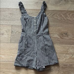 Hollister Black & White Check Plaid Romper with Button Front